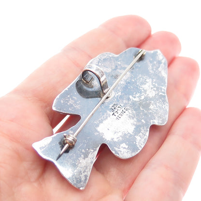 925 Sterling Silver Vintage Mexico Modernist Fish Oxidized Pin Brooch / Pendant