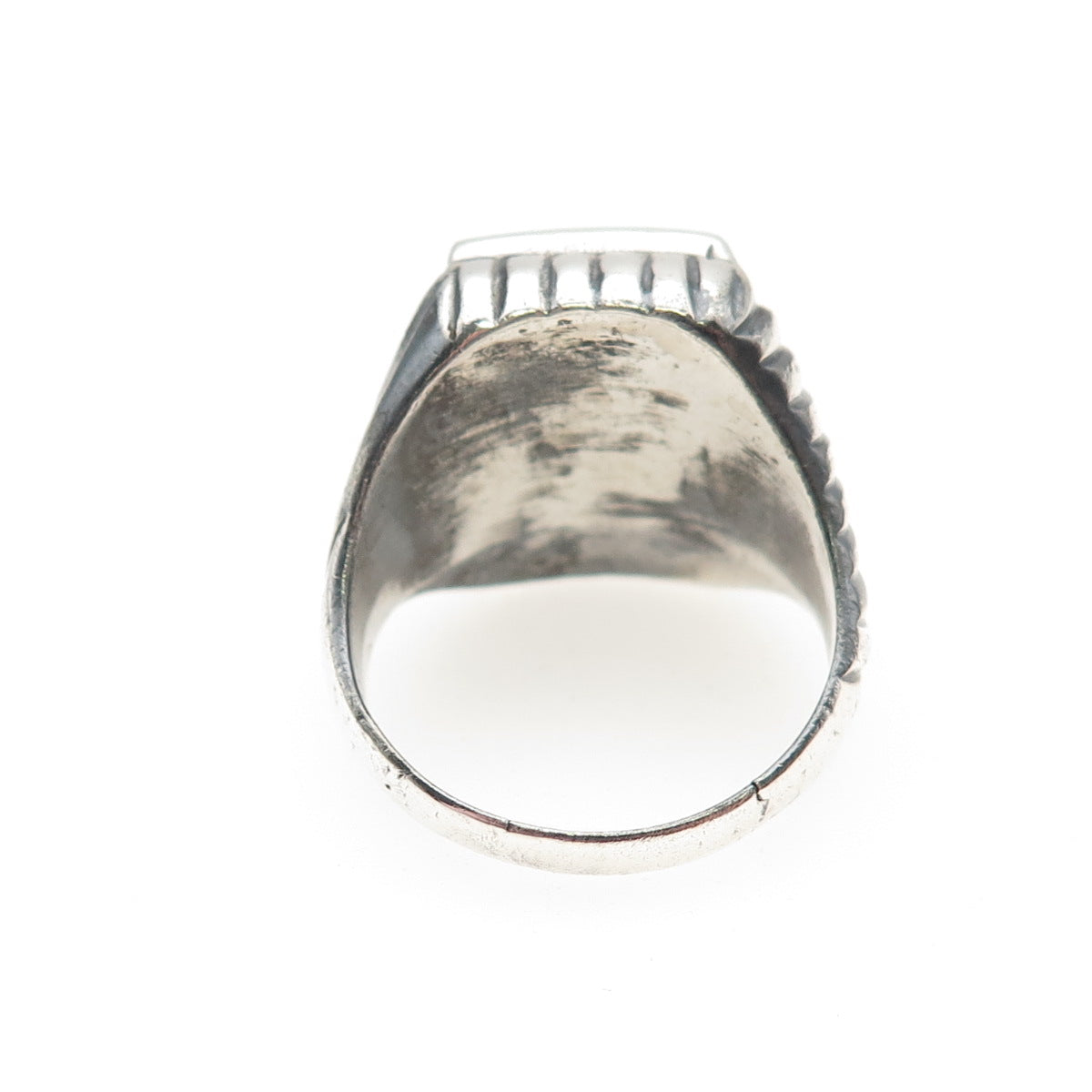 925 Sterling Silver Vintage Real Black Onyx Ribbed Oxidized Ring Size 9