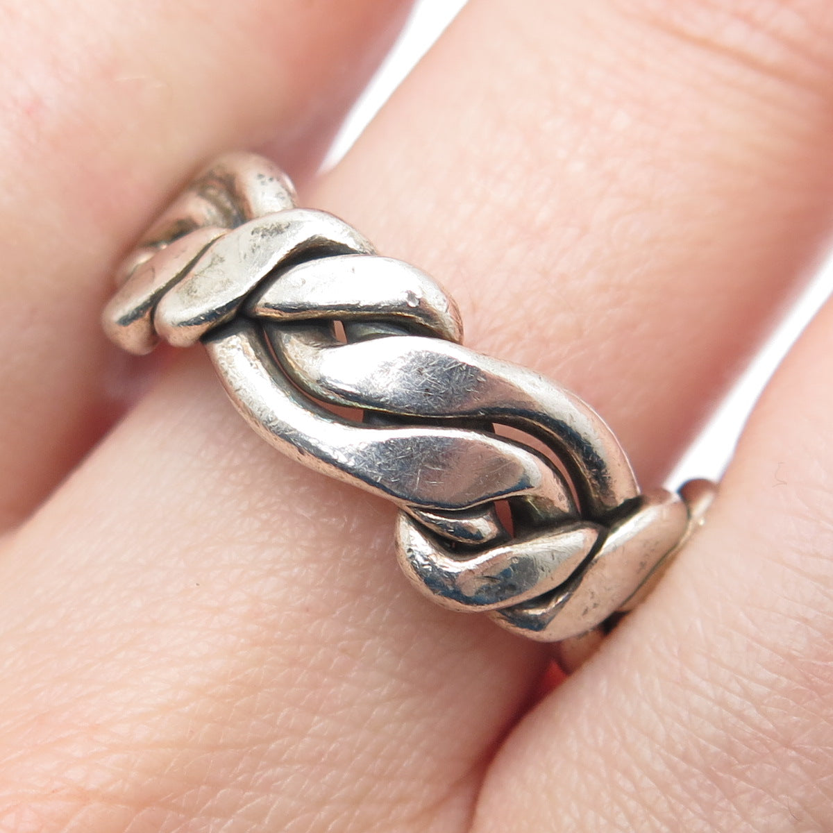925 Sterling Vintage Mexico Modernist Woven Band Ring Size 10.25