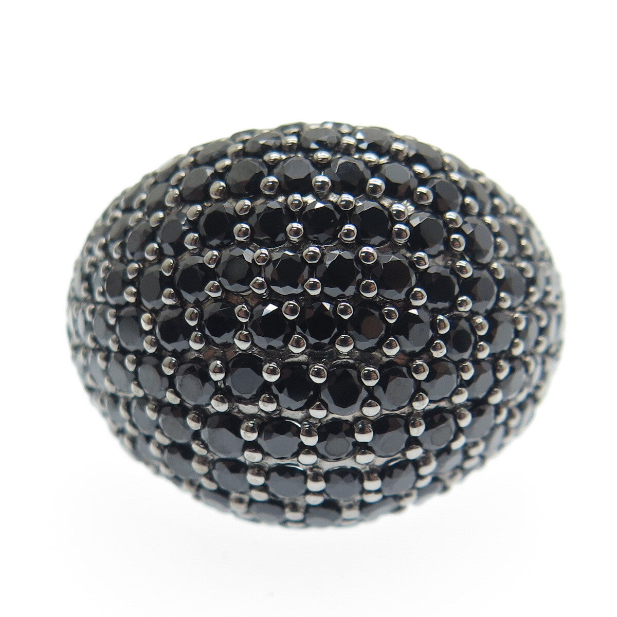 DSMK 925 Sterling Silver Real Black Spinel Gem Cluster Domed Ring Size 7.25