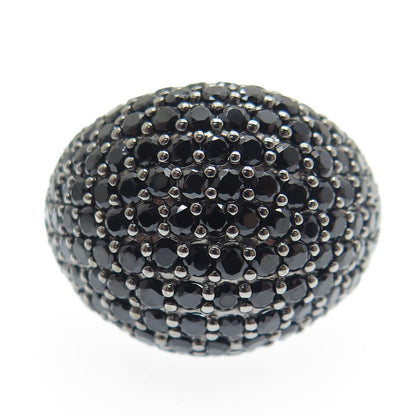 DSMK 925 Sterling Silver Real Black Spinel Gem Cluster Domed Ring Size 7.25