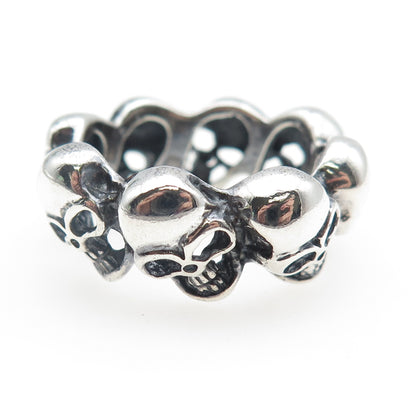 925 Sterling Silver Vintage Skull All Around Oxidized Biker Ring Size 9.75