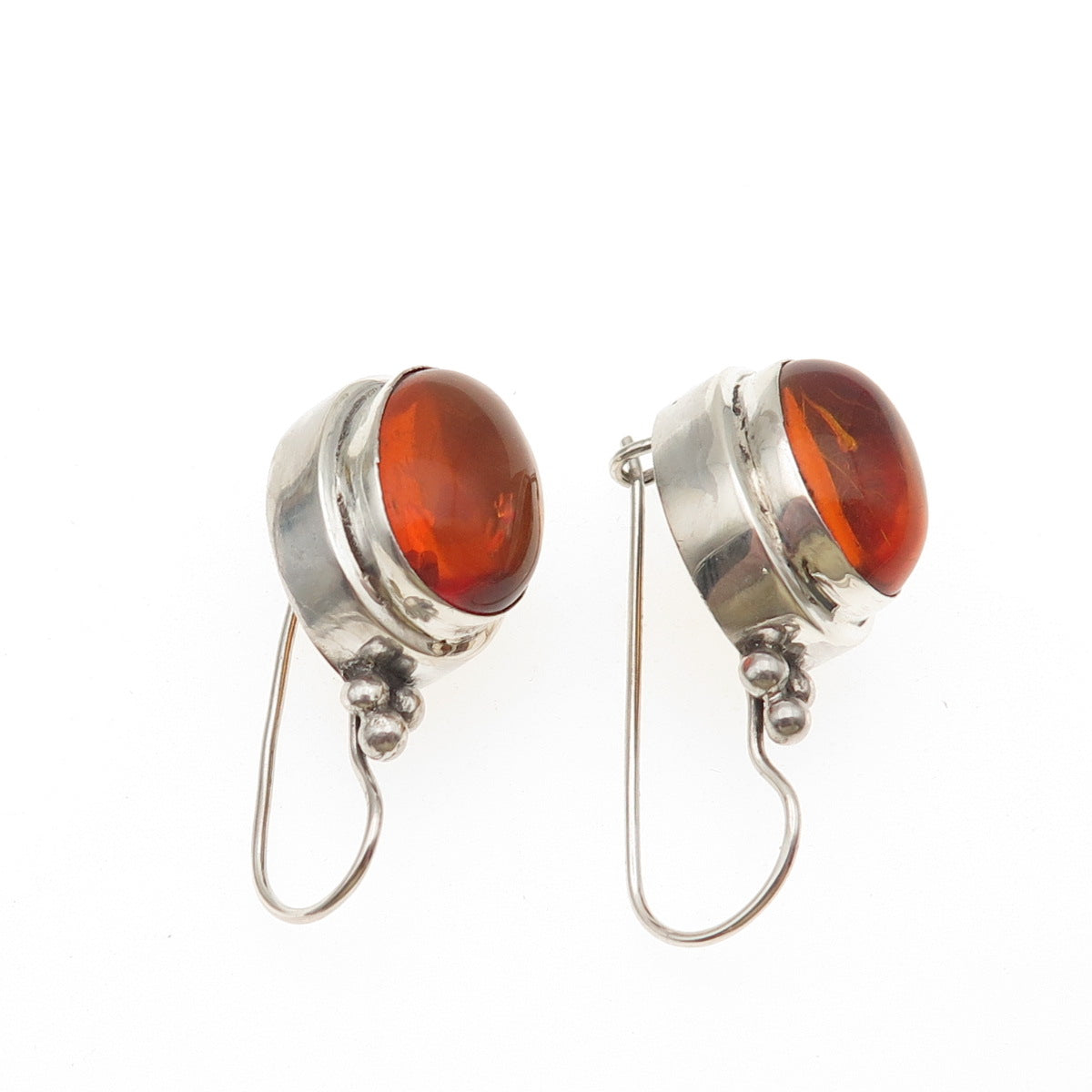 925 Sterling Silver Vintage Real Amber Modernist Beaded Earrings