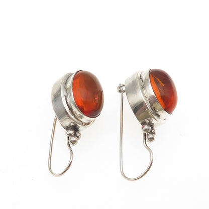 925 Sterling Silver Vintage Real Amber Modernist Beaded Earrings