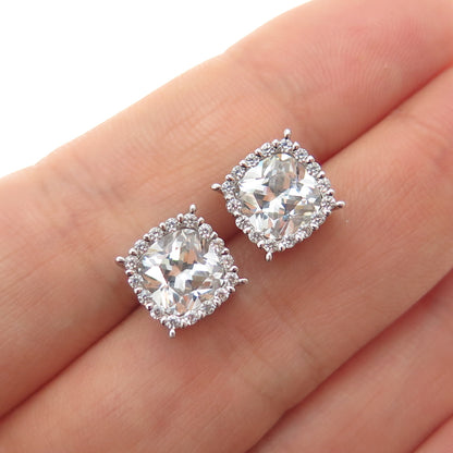 925 Sterling Silver Cushion & Round-Cut C Z Stud Earrings