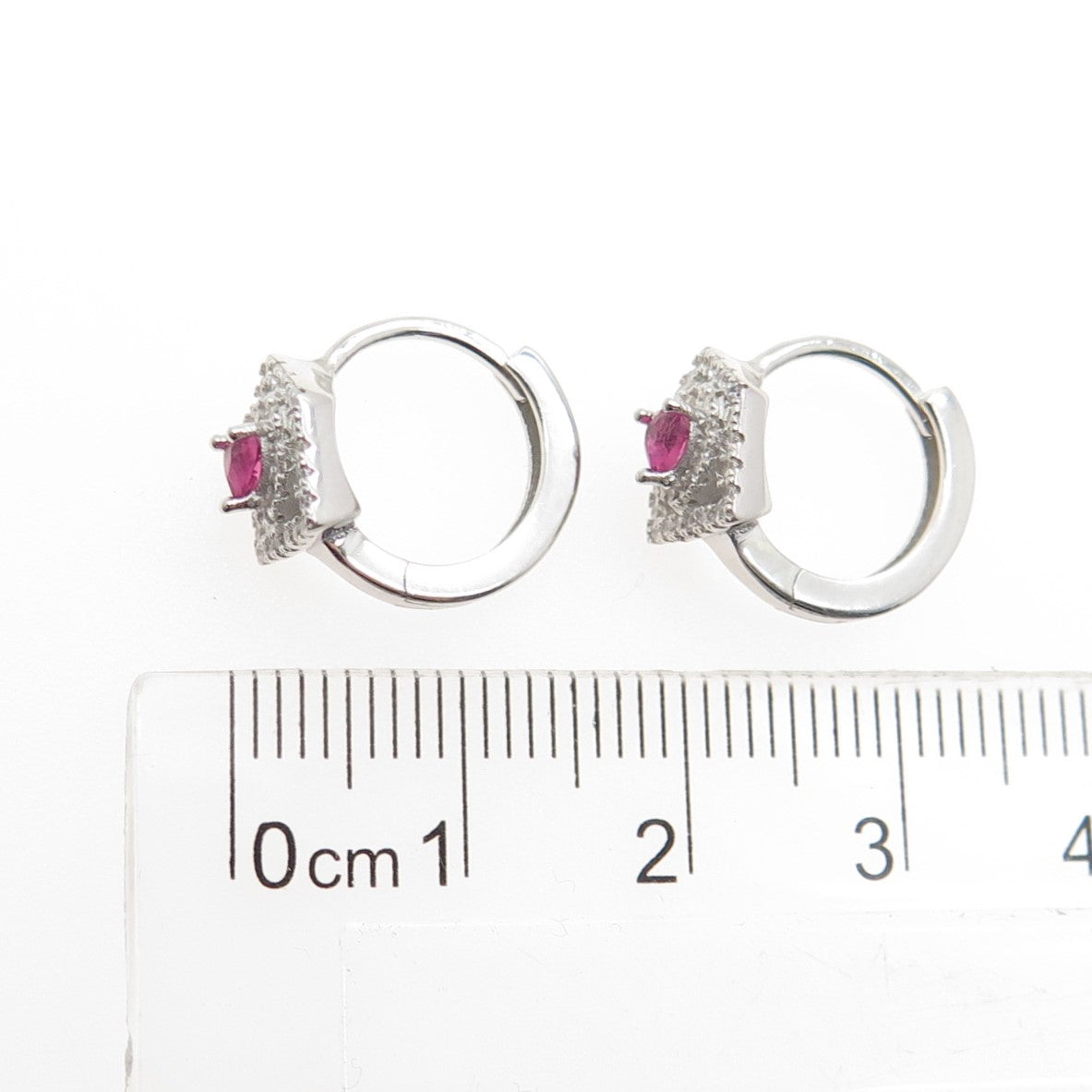 925 Sterling Silver Pink Heart-Cut & White Round-Cut Shaped C Z Hoop Earrings