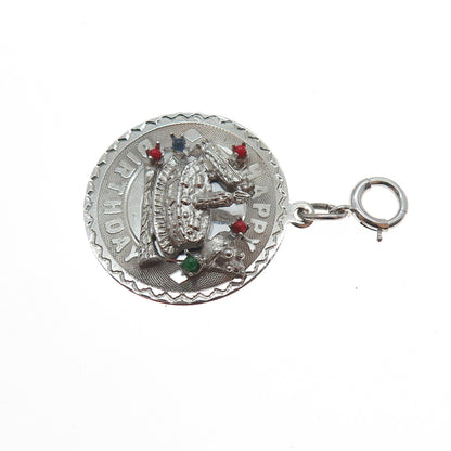 ELCO Sterling Silver Vintage Rhinestone Happy Birthday Cake Spring Ring Pendant