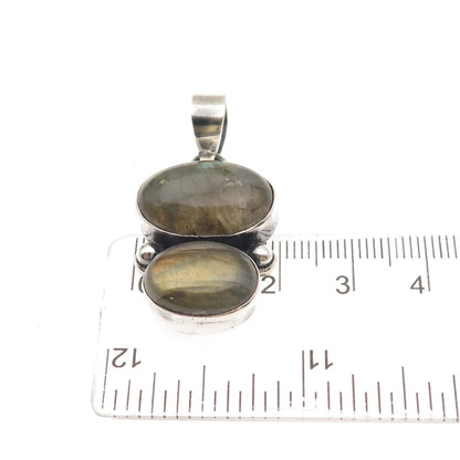925 Sterling Silver Vintage Real Labradorite Modernist Charm Pendant
