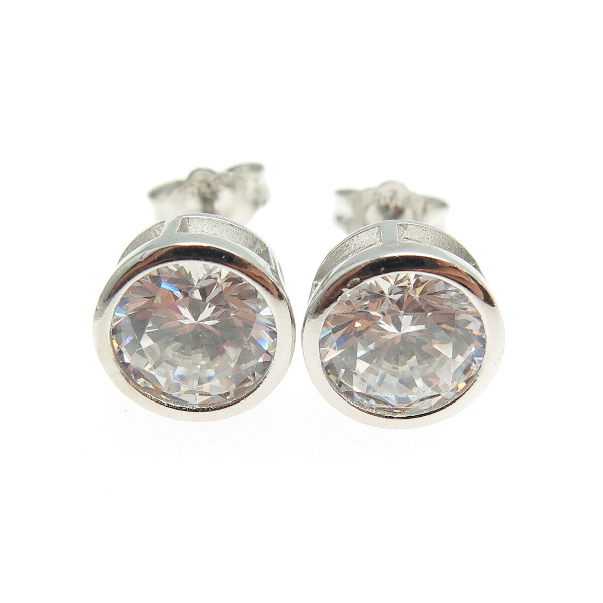 925 Sterling Silver Round-Cut C Z Stud Earrings