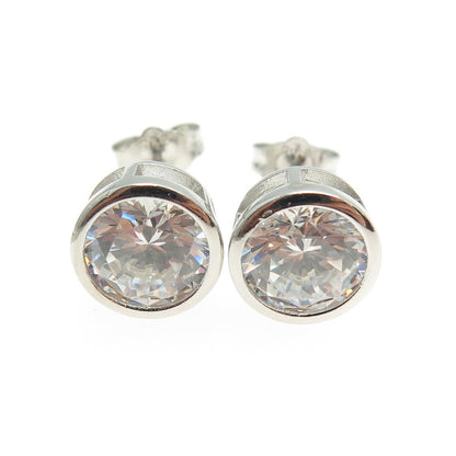 925 Sterling Silver Round-Cut C Z Stud Earrings