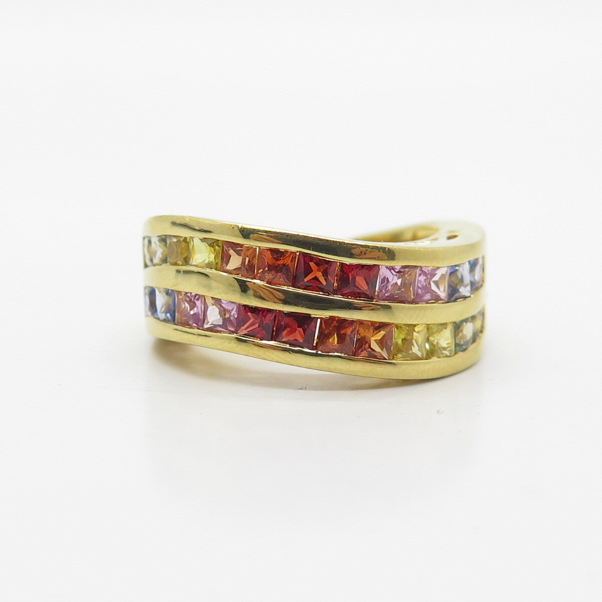 925 Sterling Silver Gold Plated Multi-Color C Z Wavy Ring Size 7.25