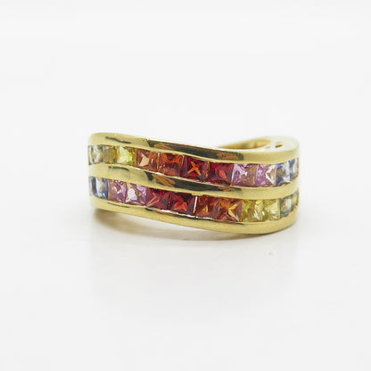 925 Sterling Silver Gold Plated Multi-Color C Z Wavy Ring Size 7.25