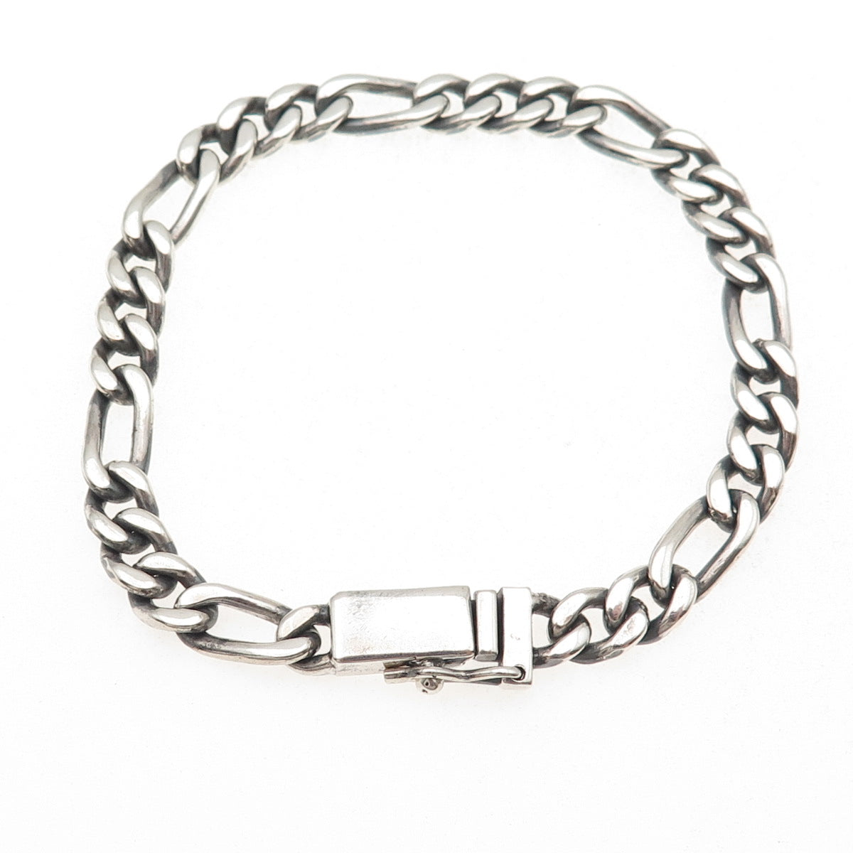 925 Sterling Silver Vintage Mexico Figaro Link Oxidized Bracelet 7.75"