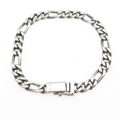 925 Sterling Silver Vintage Mexico Figaro Link Oxidized Bracelet 7.75"