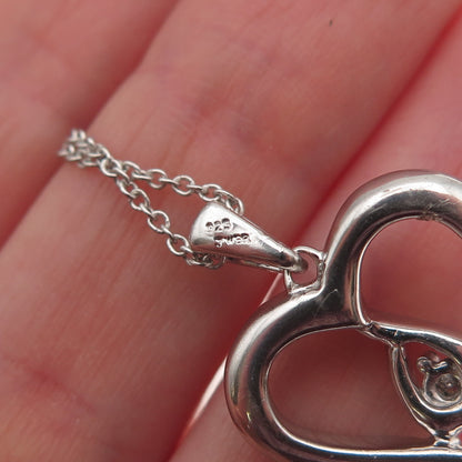 Jane Seymour 925 Sterling Silver Real Diamond Heart Cable Chain Necklace 18"