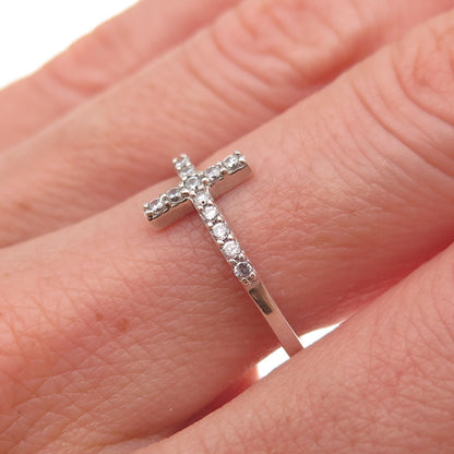 925 Sterling Silver Round-Cut C Z Cross Ring Size 7.25