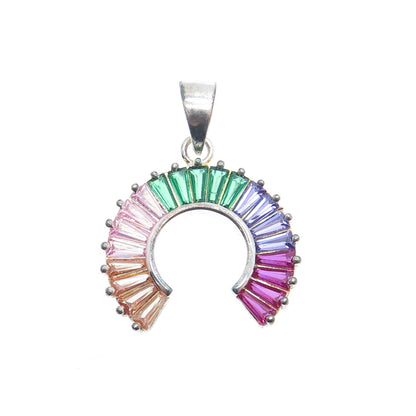 925 Sterling Silver Multi-Color Tapered Baguette-Cut C Z Rainbow Charm Pendant