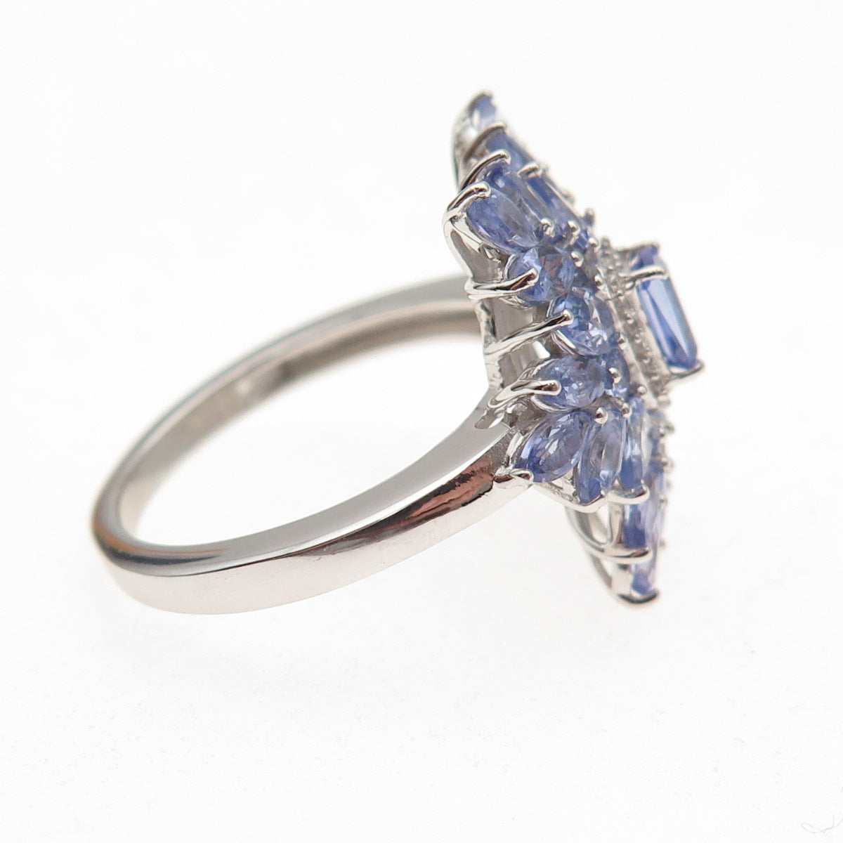 D'Joy 925 Sterling Silver Real Tanzanite & White Topaz Cluster Ring Size 8