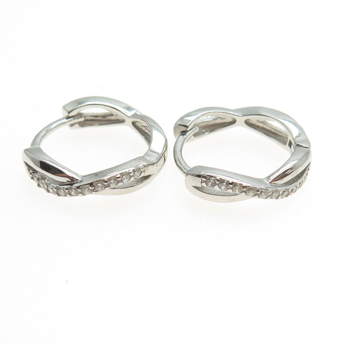 925 Sterling Silver Round-Cut Shaped C Z Infinity Huggie Earrings