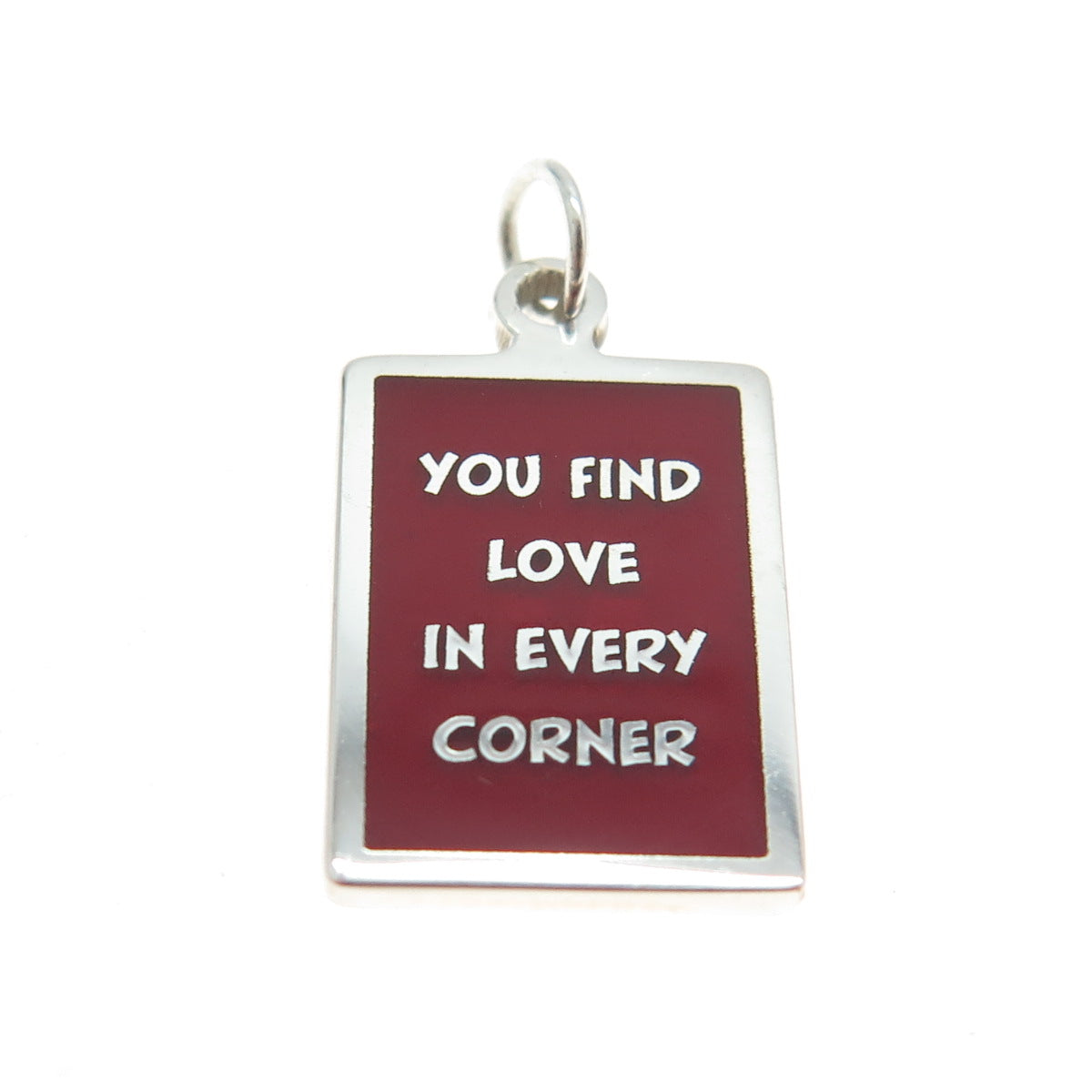 925 Sterling Silver Enamel "You Find Love In Every Corner" Minimalist Pendant