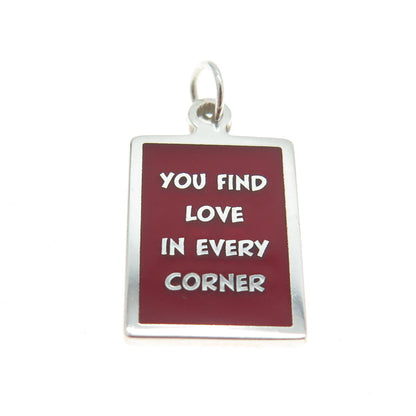 925 Sterling Silver Enamel "You Find Love In Every Corner" Minimalist Pendant