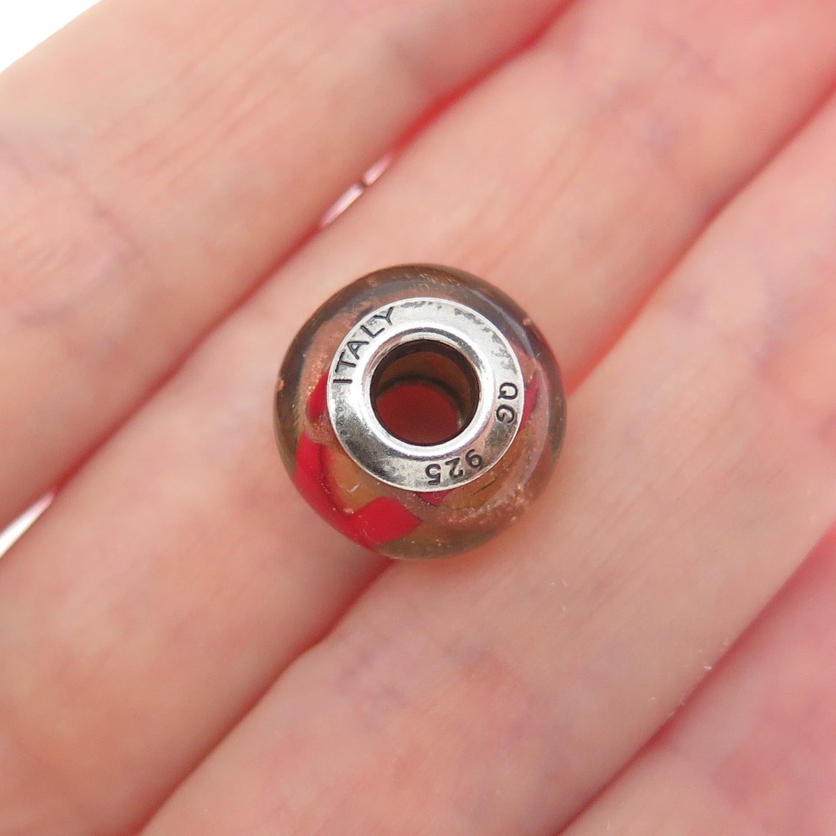 925 Sterling Silver QG Italy Multi-Color Murano Glass Bead Charm