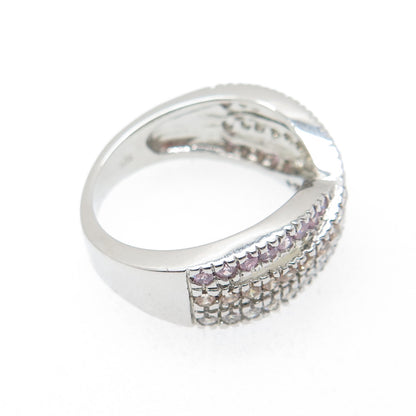 925 Sterling Round-Cut Lavender Champagne & White C Z Crisscross Ring Size 7