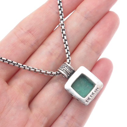 EXEX Claudia Agudelo Sterling Vintage Turquoise Round Box Chain Necklace 16-18"