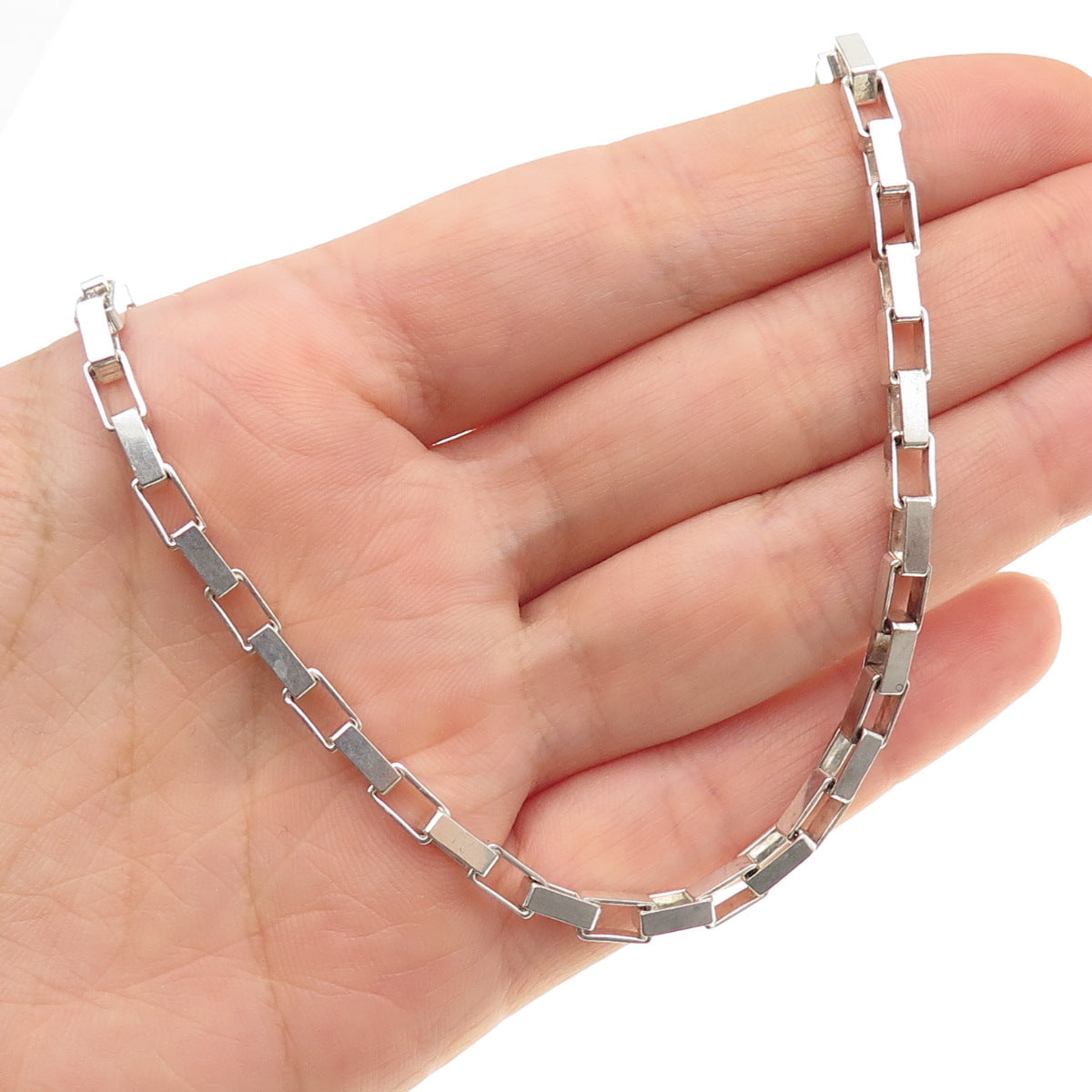 SX Sally C 925 Sterling Silver Vintage Italy Open Box Chain Necklace 18"