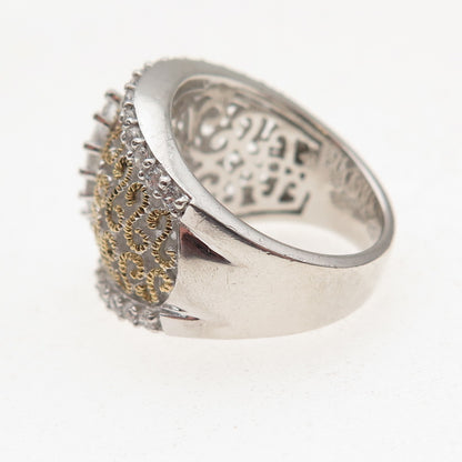 Verragio 925 Sterling Silver 2-Tone C Z Ornate Ring Size 5.25