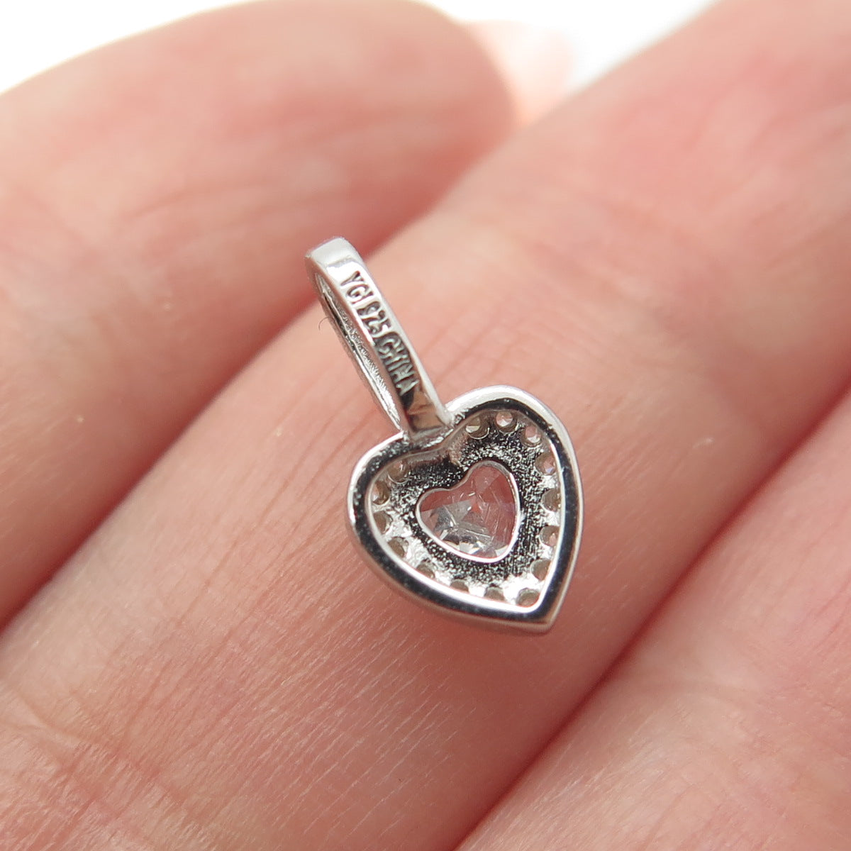 925 Sterling Silver Round & Heart-Cut C Z Minimalist Pendant