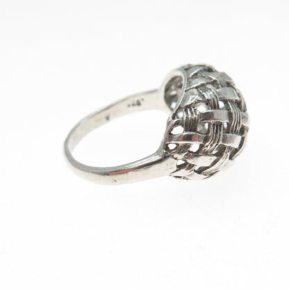 925 Sterling Silver Vintage Modernist Woven Dome Oxidized Ring Size 7