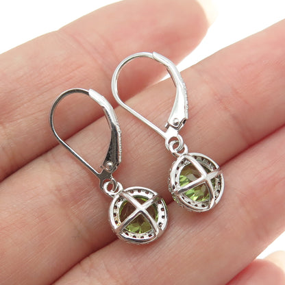 925 Sterling Silver Real Peridot Gemstone & C Z Dangle Earrings