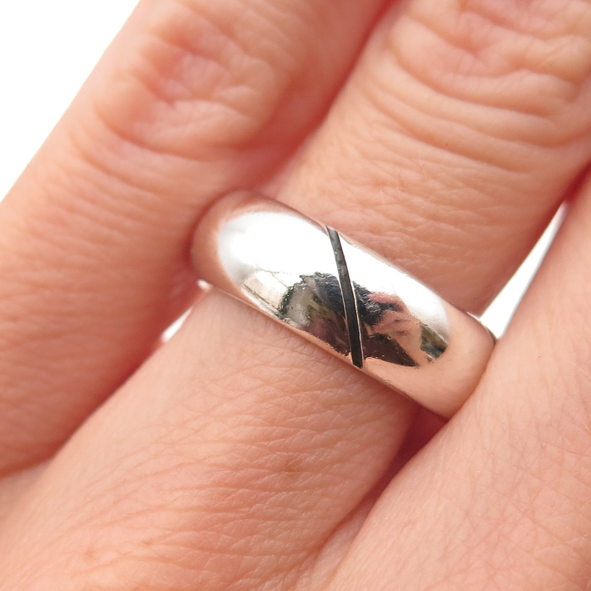 925 Sterling Silver Vintage Mexico Modernist Oxidized Band Ring Size 6.5