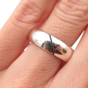 925 Sterling Silver Vintage Mexico Modernist Oxidized Band Ring Size 6.5