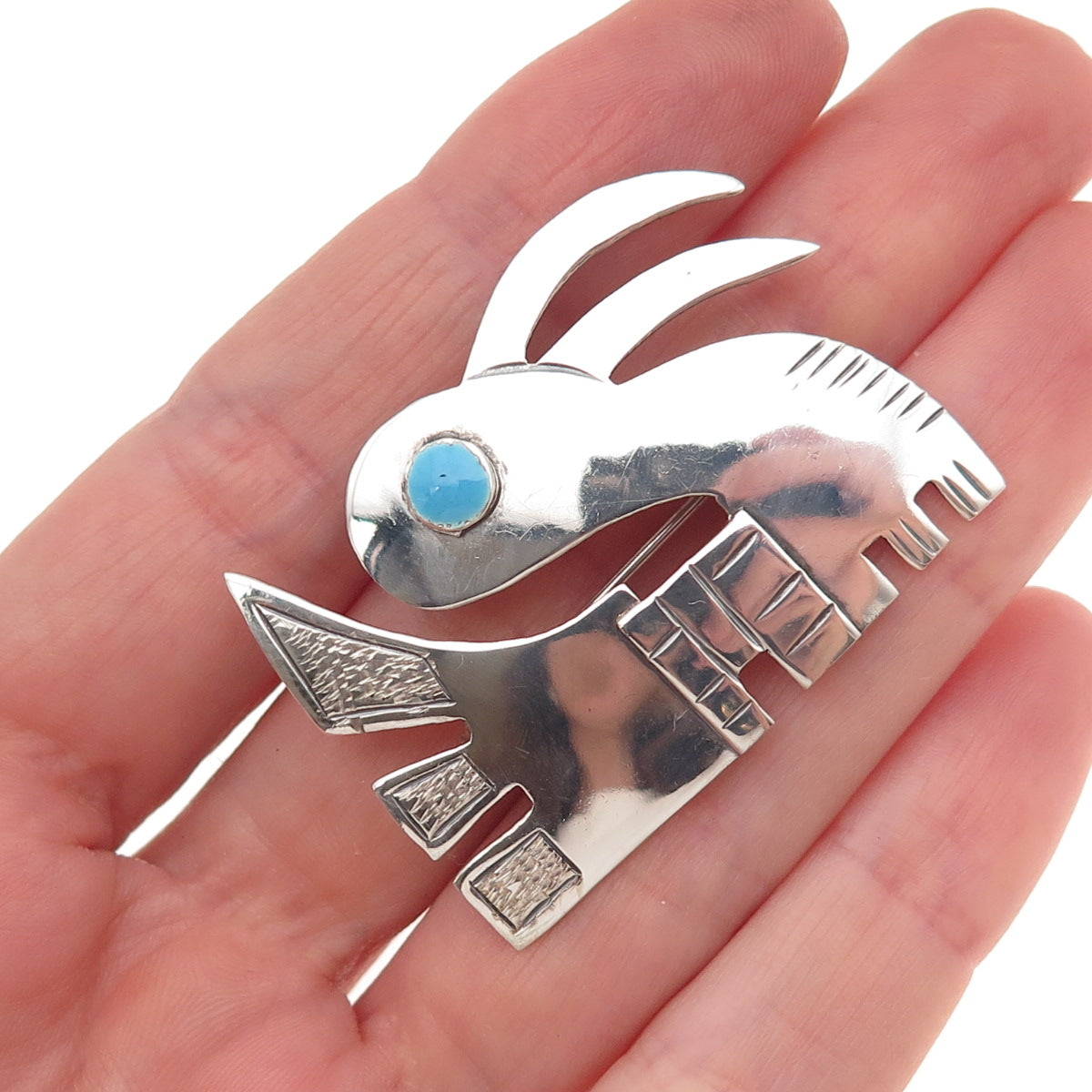 925 Sterling Silver Vintage Perubian Enamel Rabbit Oxidized Pin Brooch
