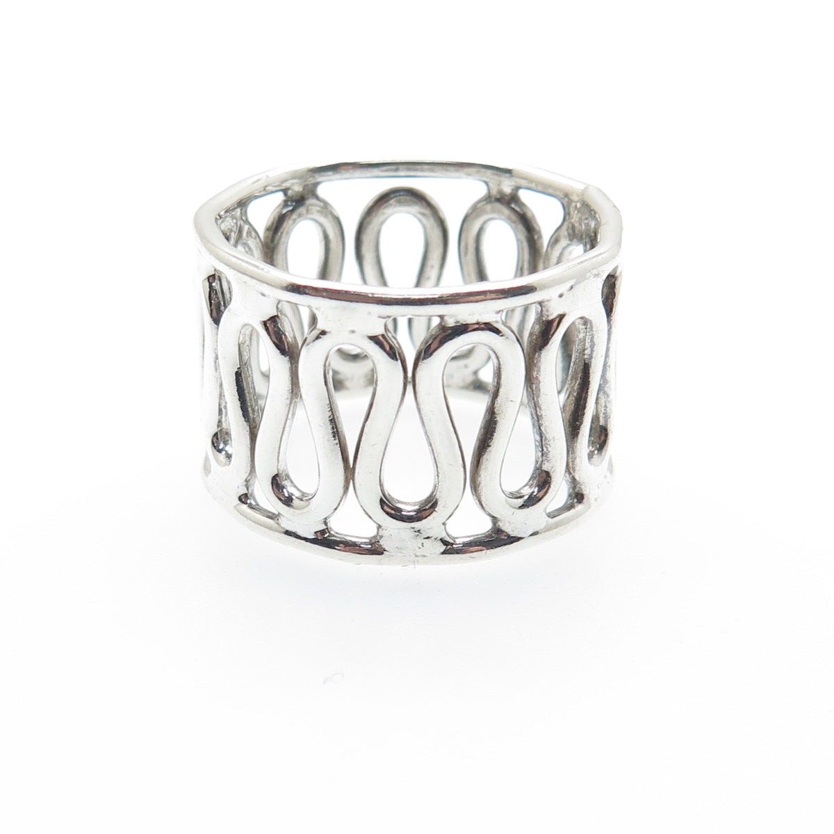 925 Sterling Silver Vintage Modernist Zig Zag Band Ring Size 10.25