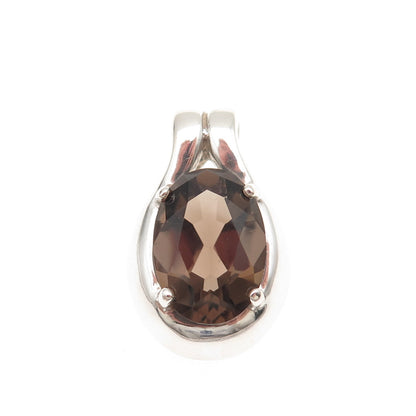 Kabana 925 Sterling Silver Vintage Real Smoky Quartz Mini Slide Charm Pendant