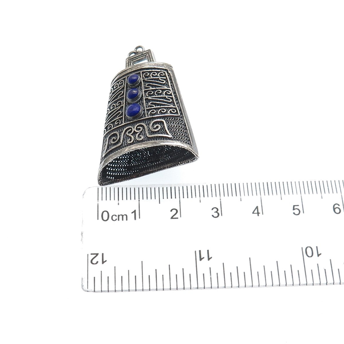 925 Sterling Silver Antique Real Lapis Chatelaine Filigree Box Oxidized Pendant