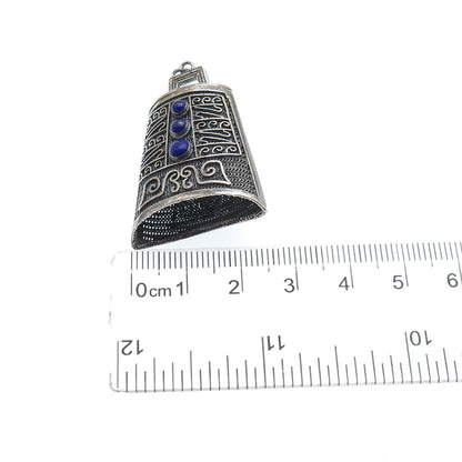 925 Sterling Silver Antique Real Lapis Chatelaine Filigree Box Oxidized Pendant