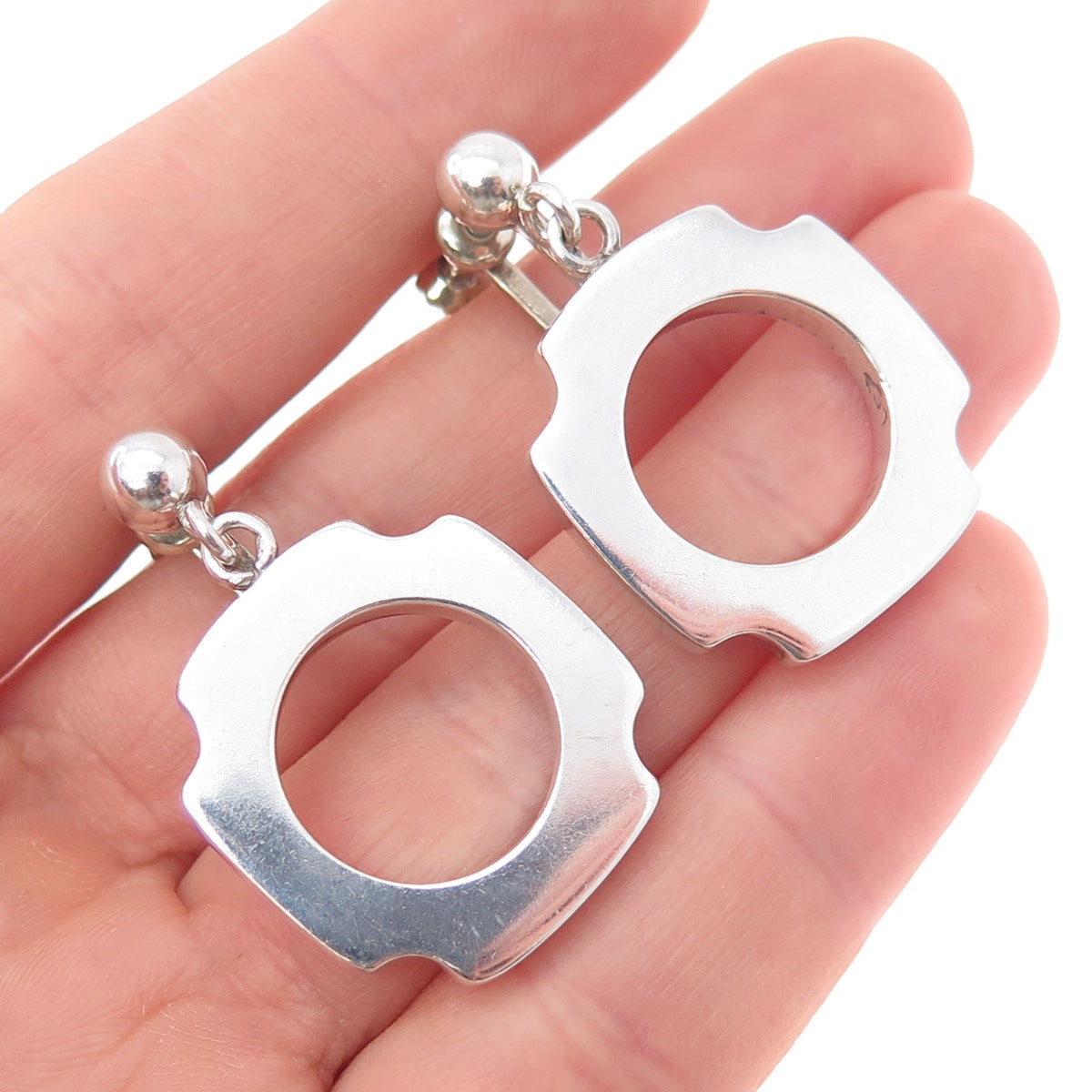 925 Sterling Silver Vintage Mexico Modernist Cross Screw Back Dangle Earrings