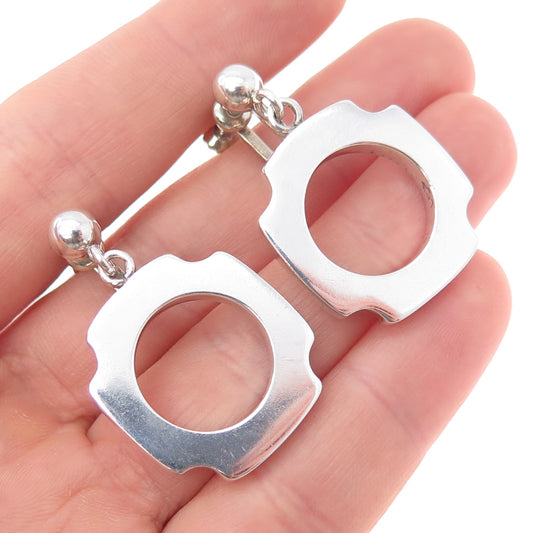 925 Sterling Silver Vintage Mexico Modernist Cross Screw Back Dangle Earrings