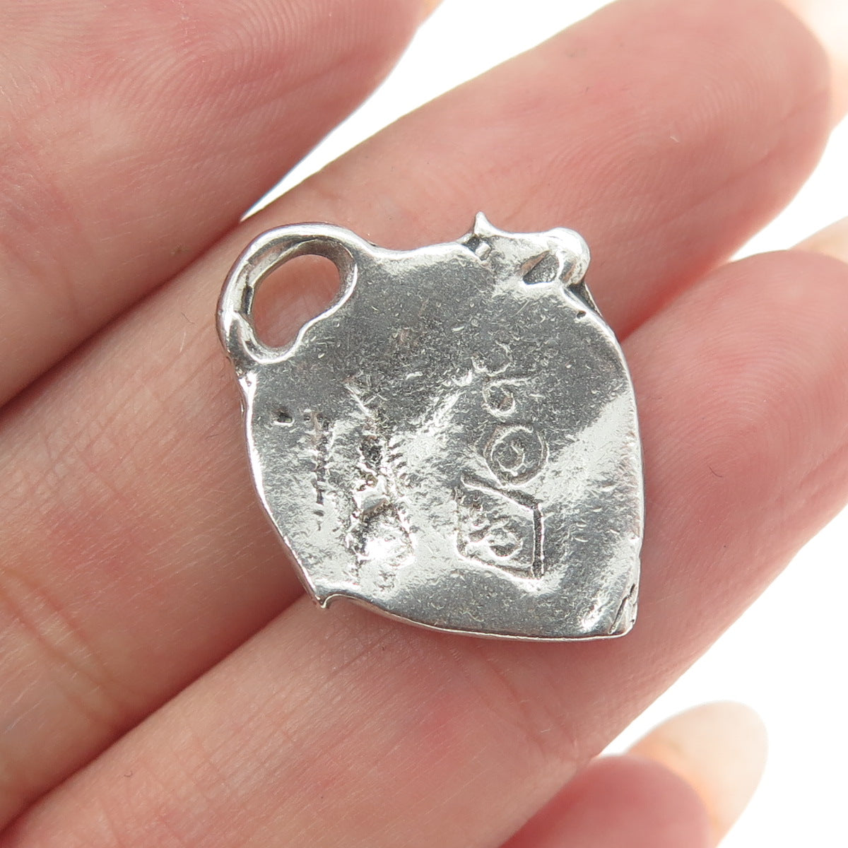 925 Sterling Silver Vintage 1990 Modernist Heart Pig Charm Pendant