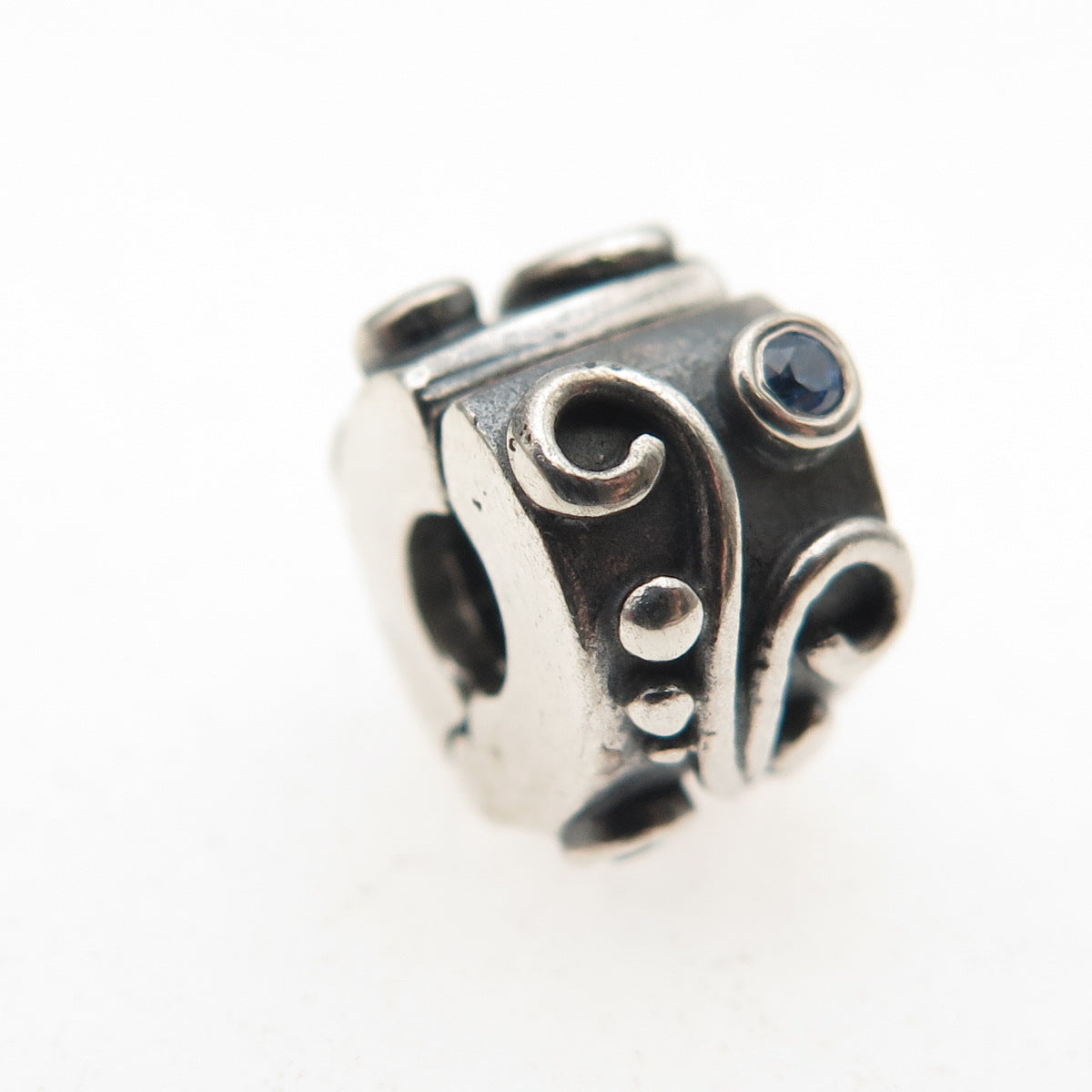 PANDORA 925 Sterling Silver Round-Cut Blue C Z Tendril Clip Charm