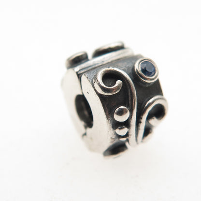 PANDORA 925 Sterling Silver Round-Cut Blue C Z Tendril Clip Charm
