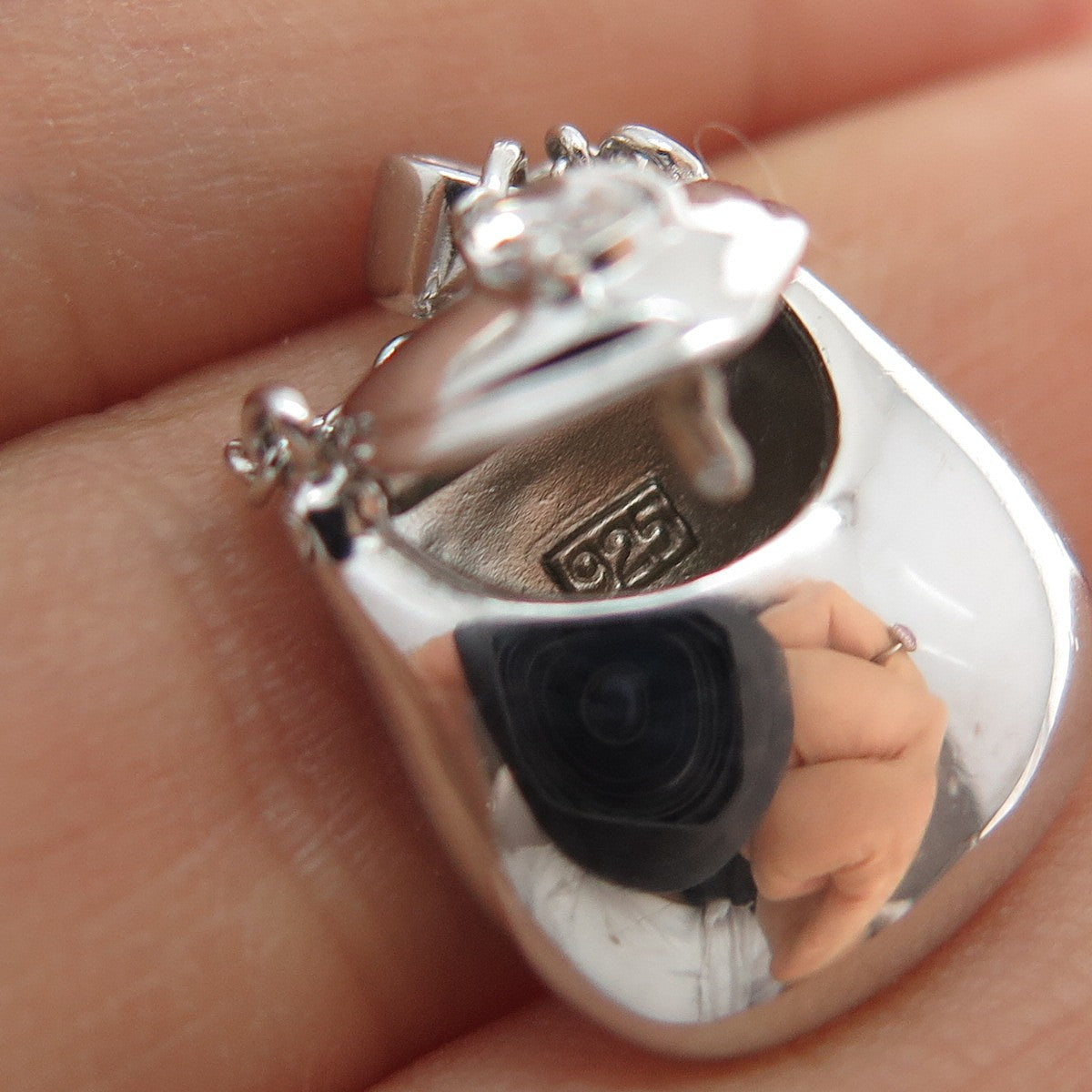 925 Sterling Silver Pear-Cut C Z Ladies Purse Locket Charm Pendant