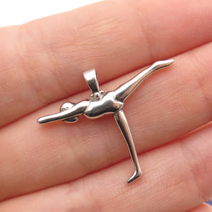925 Sterling Silver Vintage Gymnast Modernist Charm Pendant