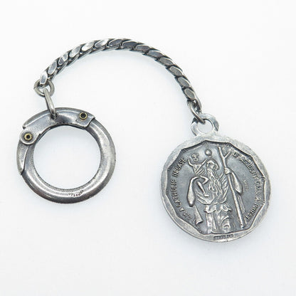 925 Sterling Silver Antique Art Deco St. Peter Emergency OxidizedKey Fob Chain