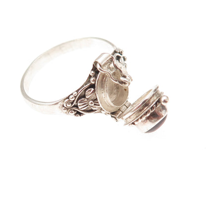 925 Sterling Silver Vintage Real Rhodolite Oxidized Poison Ring Size 9