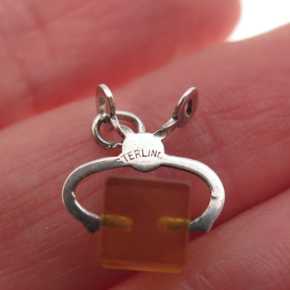 925 Sterling Silver Antique Art Deco Real Amber Sugar Tongs 3D Mini Pendant